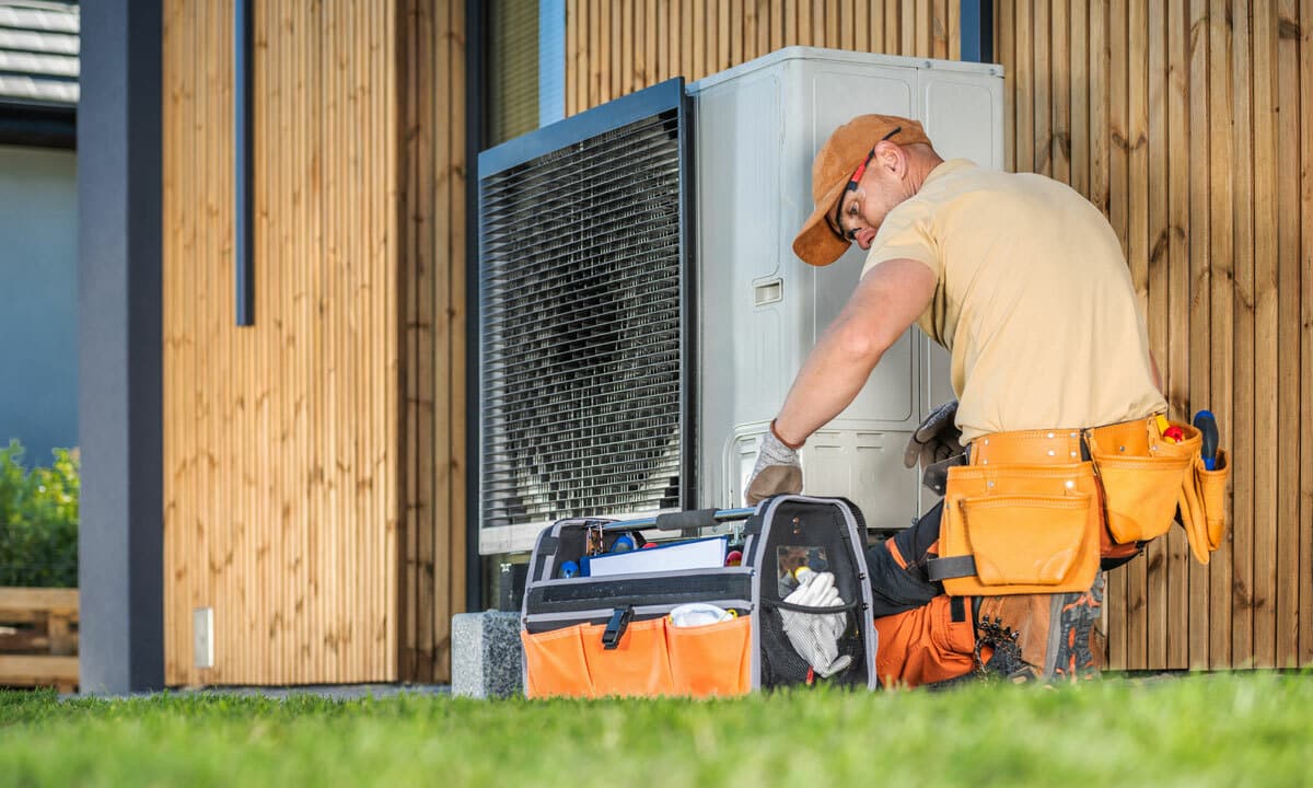 A heat pump being installed