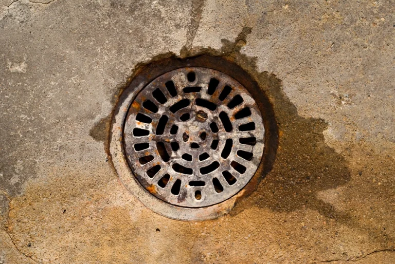 Water flowing out of a floor drain