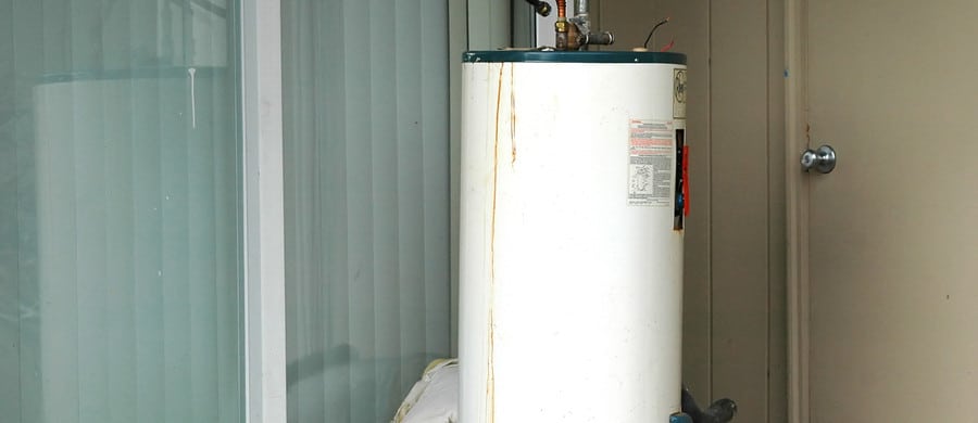 A water heater in a garage