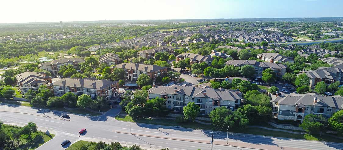 An aerial view of Cedar Park Texas homes