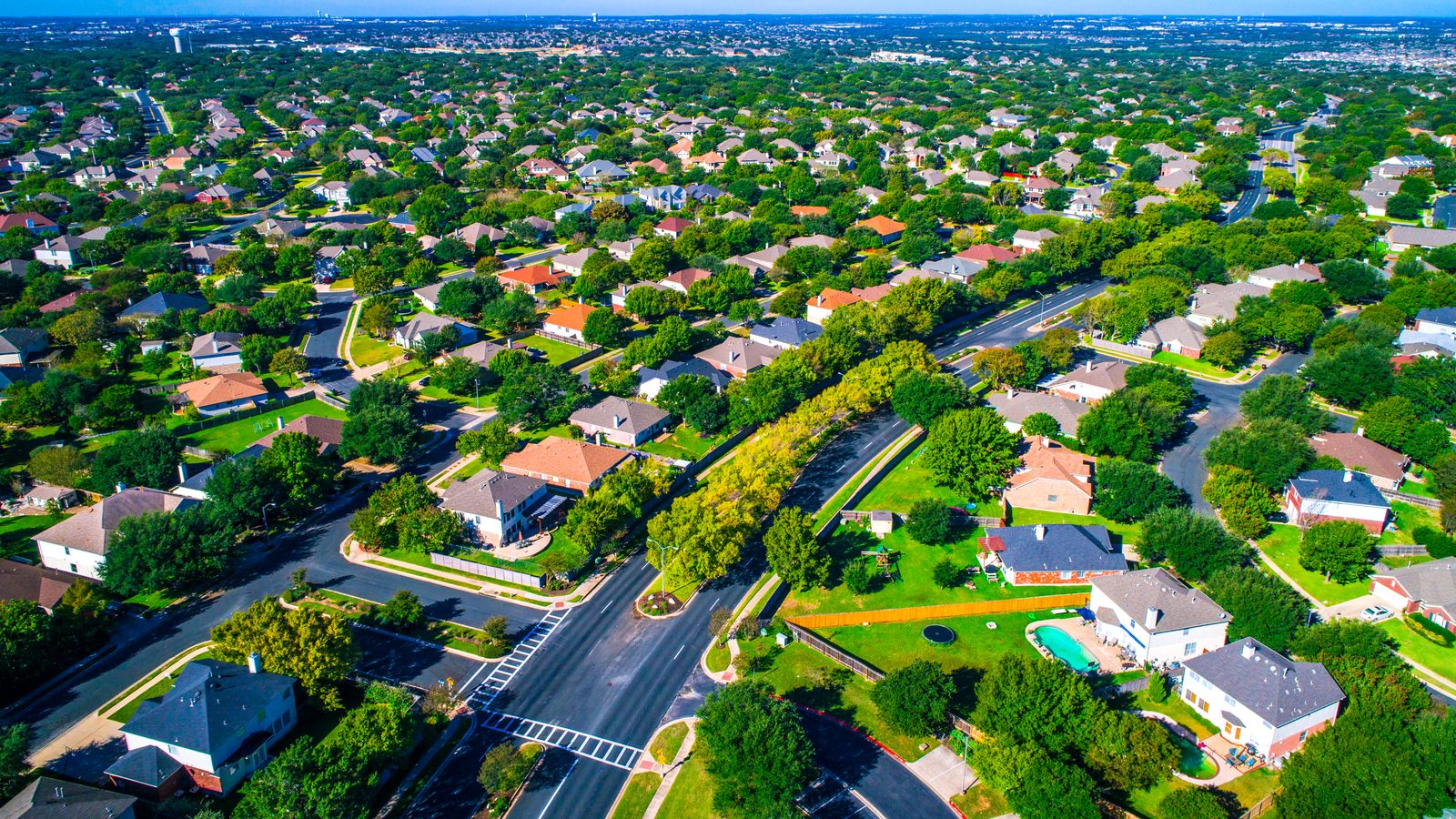 An aerial photo of a typical Central Texas community