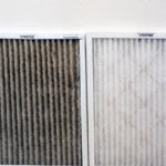 A clean and dirty HVAC air filter side by side