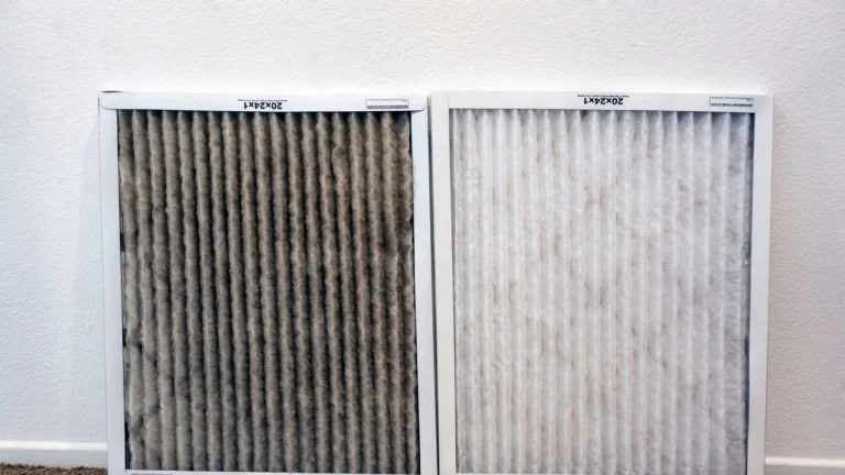 A clean and dirty HVAC air filter side by side
