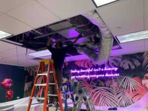 Radiant HVAC technician placing the ductwork for the new HVAC system installed