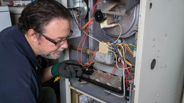 A man working on a furnace repair