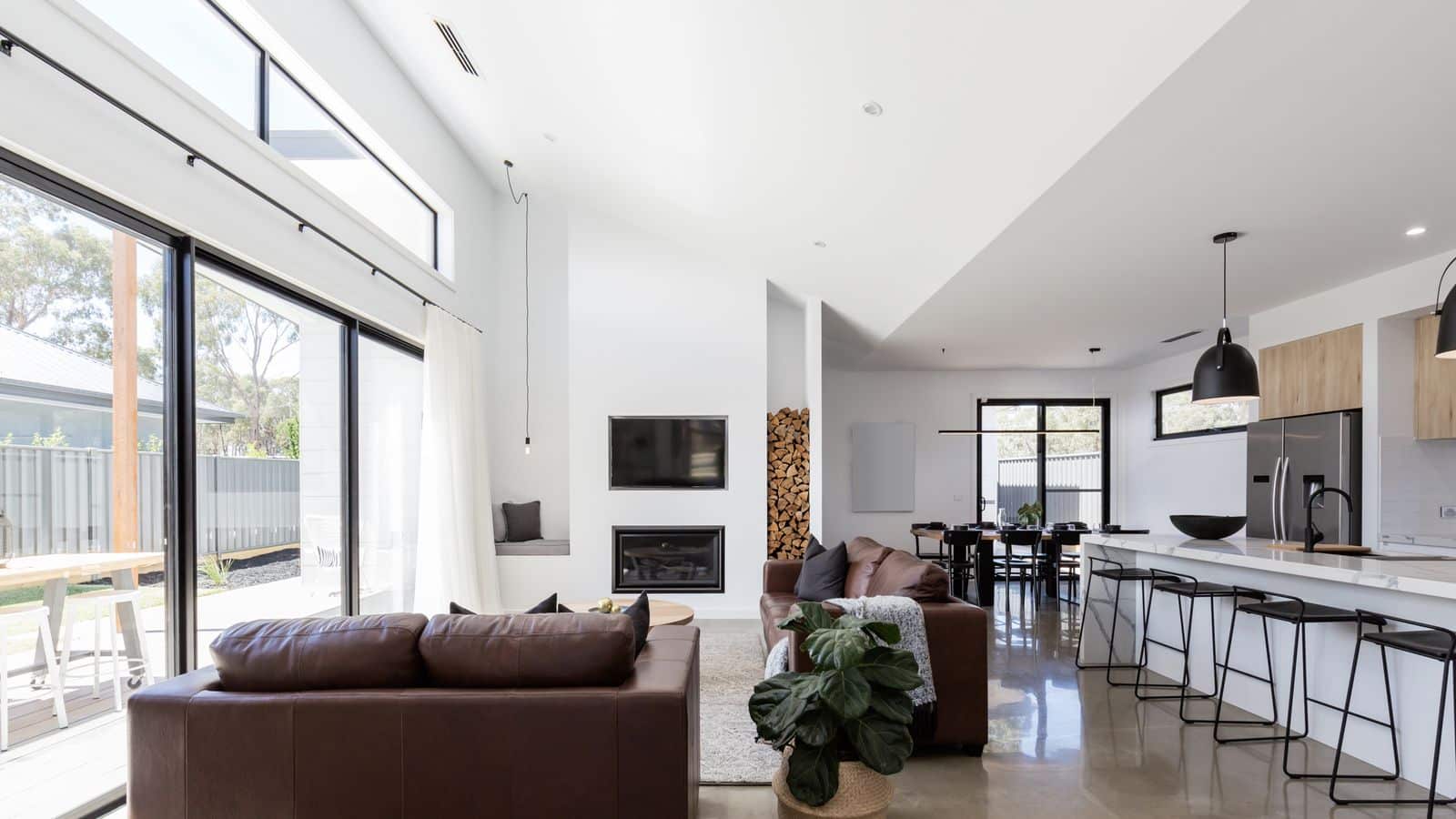 An open concept kitchen and living room.