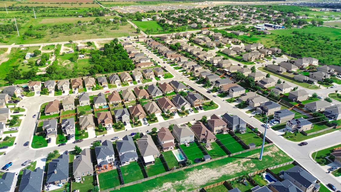 Suburban sprawl with vacant land for growth in suburbs San Antonio, Texas