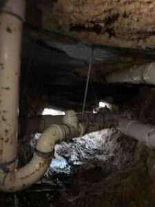 Sewer pipes under a home connecting to the main line branch